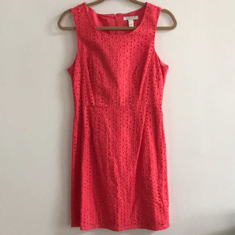 coral eyelet dress